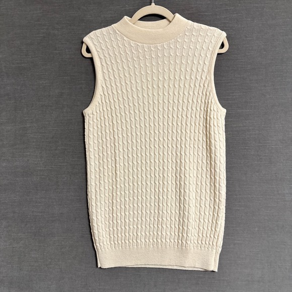 Vintage Panther Sweater Skirt Set L Cream Wool Cable Knit Tank Midi 90s Neutral - Picture 3 of 14